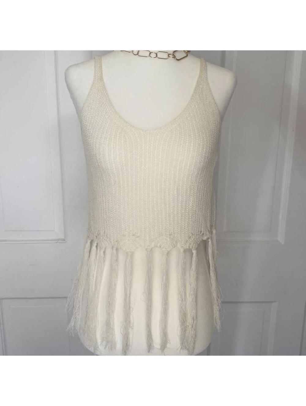 Beach Love California Ivory Fringe Knit Tank Top  Sweater Tank | S